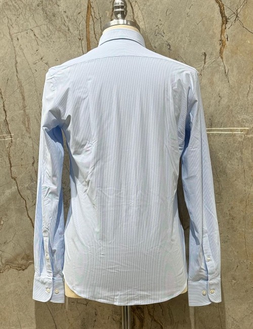 Oxford Jacquard Open Shirt Light Blue Vertical Stripes Fancy