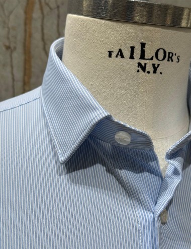 Oxford Jacquard Open Shirt Light Blue Vertical Stripes Fancy