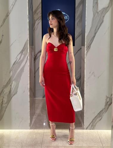 Flowing crêpe sheath dress with macro bow red passion