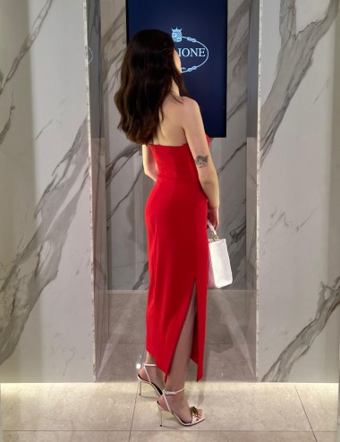 Flowing crêpe sheath dress with macro bow red passion