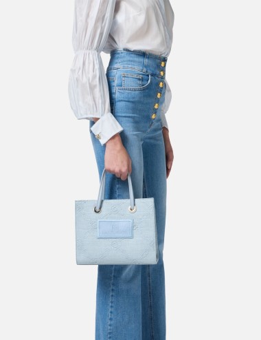 Tote piccola in rafia jacquard sky blue