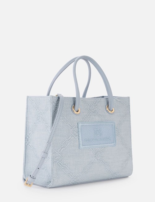 Tote piccola in rafia jacquard sky blue