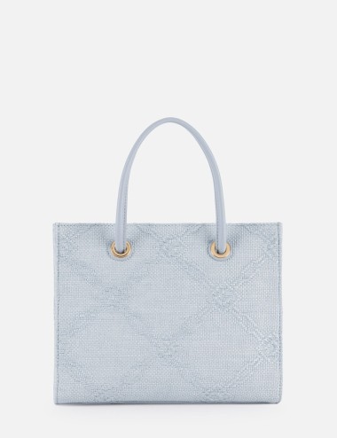 Tote piccola in rafia jacquard sky blue