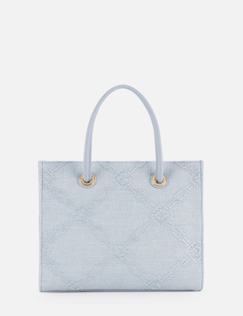 Tote piccola in rafia jacquard sky blue