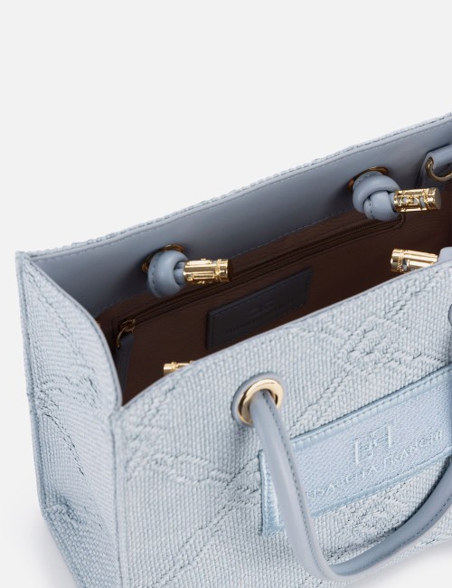 Tote piccola in rafia jacquard sky blue