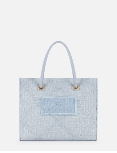 Small tote bag in jacquard raffia sky blue