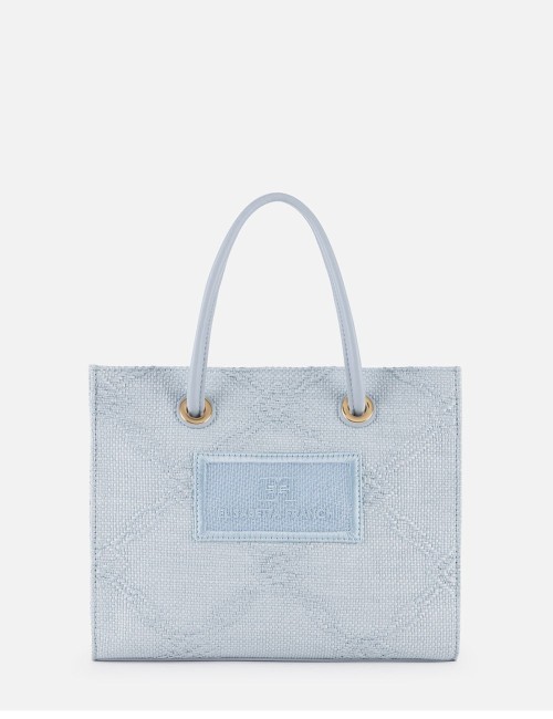 Tote piccola in rafia jacquard sky blue