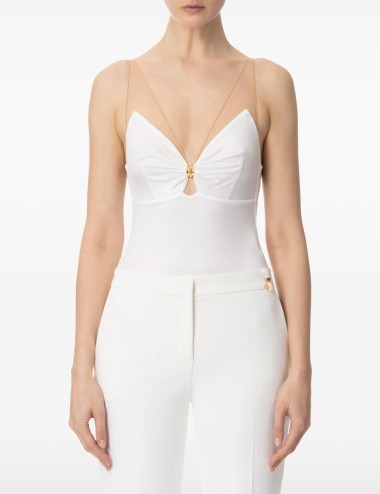 Lycra bodysuit with tulle straps ivory