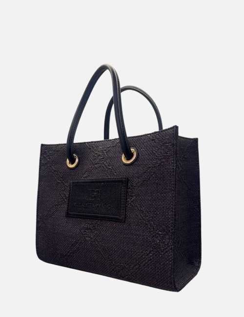 Tote piccola in rafia jacquard nera