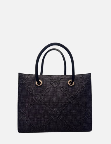 Tote piccola in rafia jacquard nera