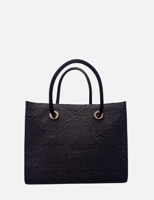 Small tote bag in jacquard raffia black