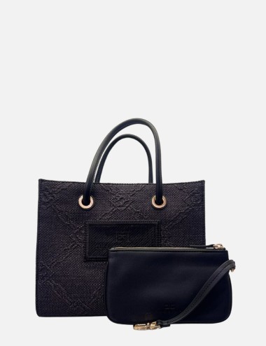 Tote piccola in rafia jacquard nera