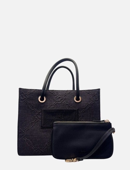 Tote piccola in rafia jacquard nera