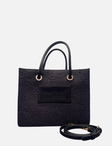 Tote piccola in rafia jacquard nera