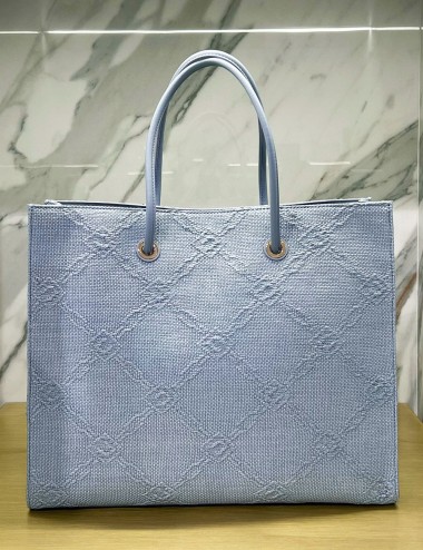 Tote grande in rafia jacquard sky blue