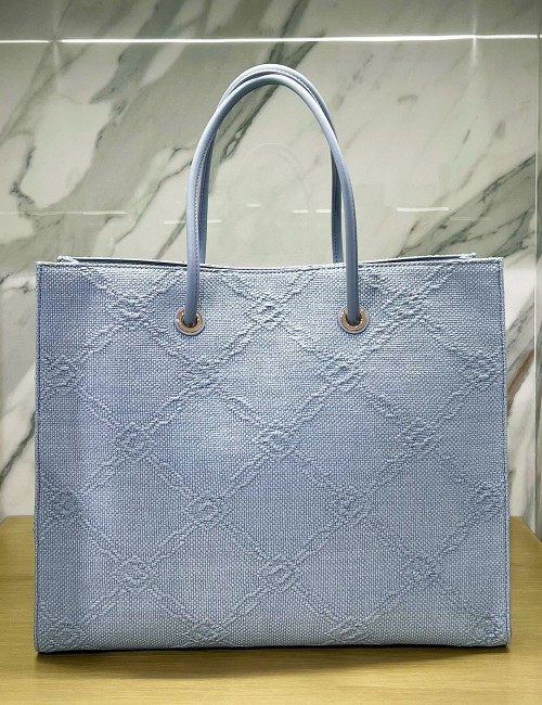 Tote grande in rafia jacquard sky blue