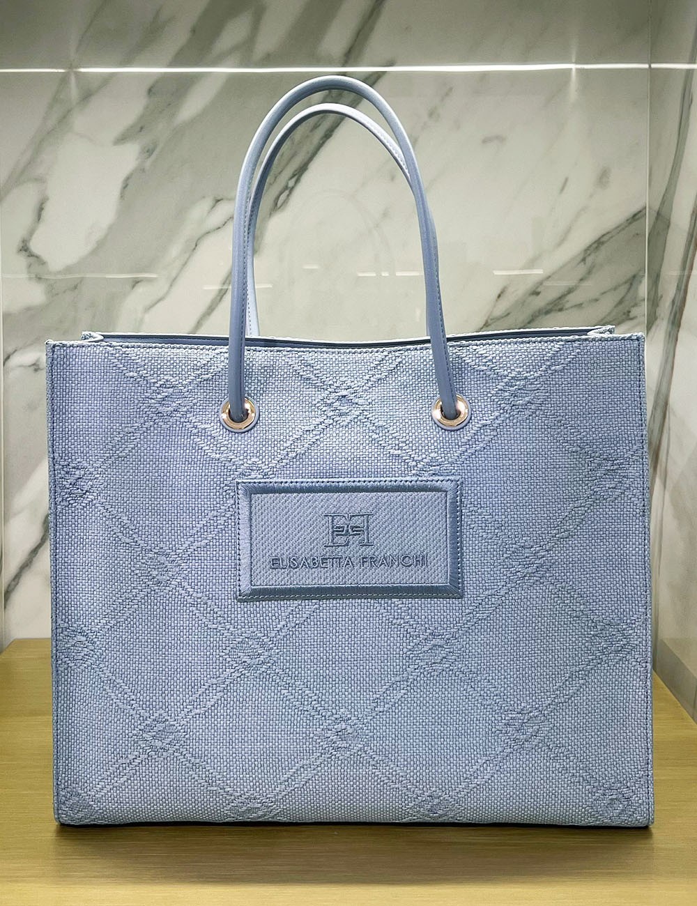 Tote grande in rafia jacquard sky blue