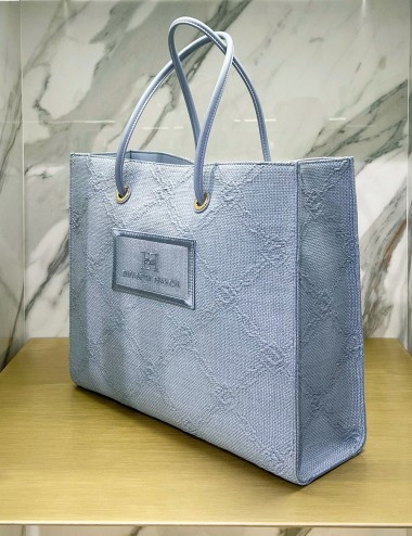 Tote grande in rafia jacquard sky blue