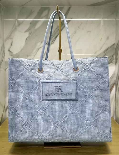 Tote grande in rafia jacquard sky blue