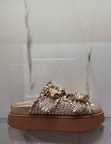 Woven leather platform sandals oro