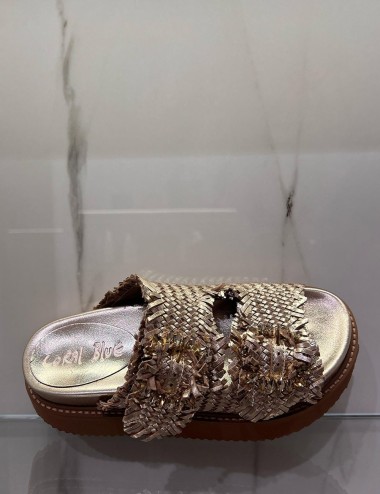 Woven leather platform sandals oro