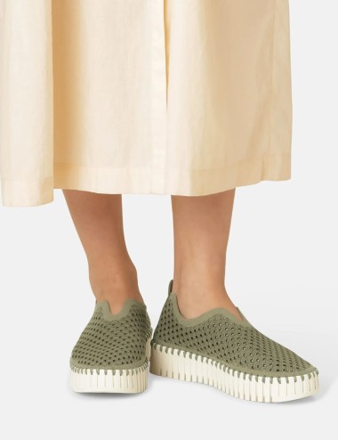 Mocassino Tulip traforato verde militare