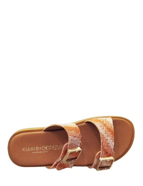 Sandalo doppia fascia Polignano Midi Caramel in Suede wawe