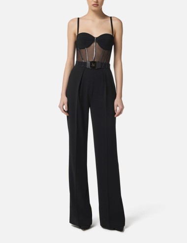 Tuta in crêpe leggero e tulle nero