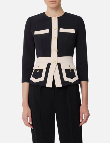 Colour-blocking jacket in double layer crêpe fabric black milk