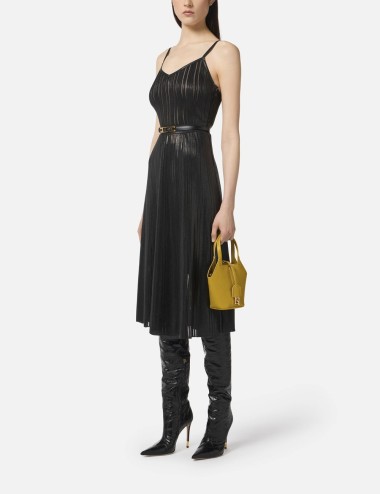 Laminated ribbed knit dress black