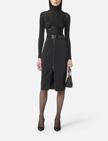 Skirt in lightweight crêpe fabric with zip black
