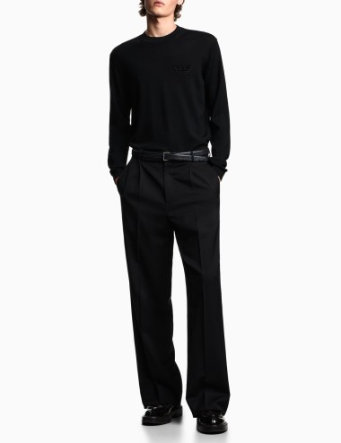 Maglione in lana vergine rasata con patch aquila black