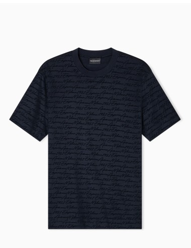 ASV Lyocell-blend jersey T-shirt with all-over flocked logo navy blue