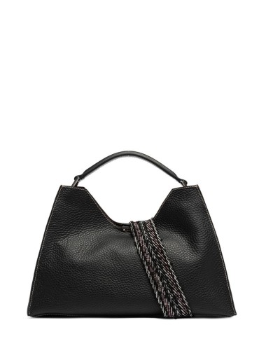Cross-body leather AURORA NERO-CASTORO