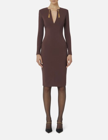Dress in lightweight crêpe fabric with jewel chain merlot