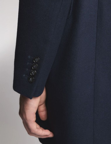 Double Coat in Wool and Cashmere Fabric Blue