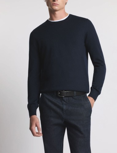 Round-neck Jumper in Wool blue