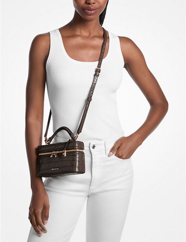 Jana Extra-Small Crocodile Embossed Leather Convertible Crossbody Bag chocolate