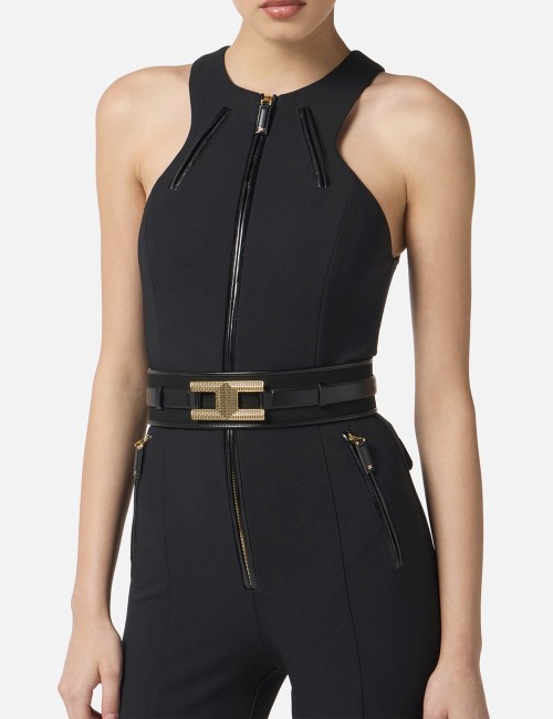 Belt with logo and snake pattern black
