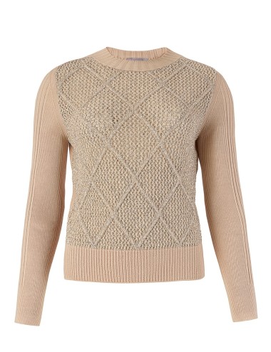 Maglia girocollo slim rombi con paillettes mastice