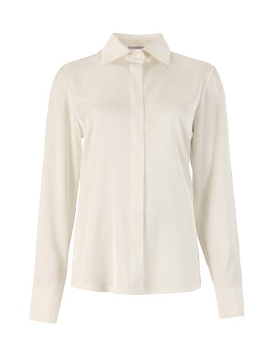 Camicia in raso fluido slim gesso