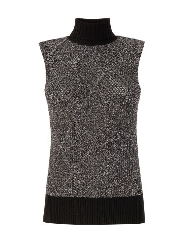 Gilet dolcevita slip rombi con paillette nero
