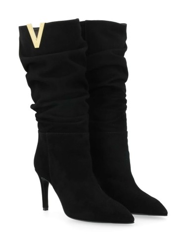3/4 boot with ruffles in black suede