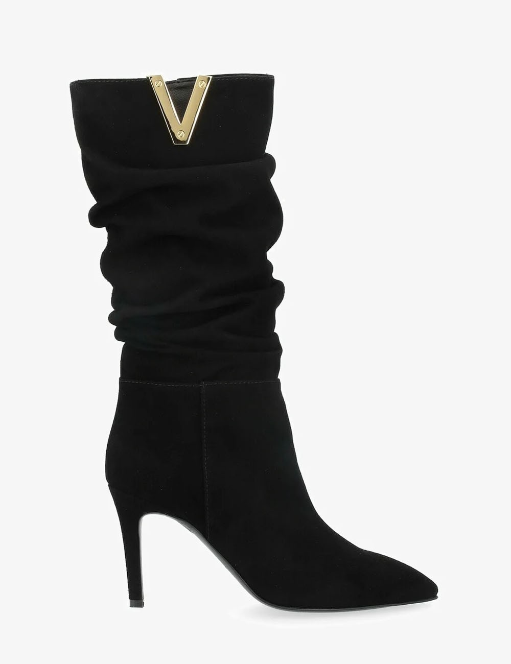 3/4 boot with ruffles in black suede