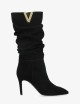 Stivale 3/4 con rouches in camoscio nero