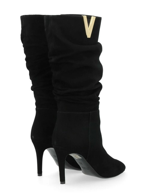 3/4 boot with ruffles in black suede