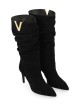 3/4 boot with ruffles in black suede