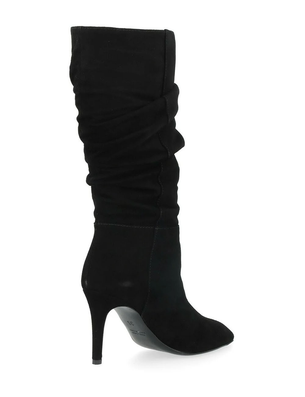 3/4 boot with ruffles in black suede
