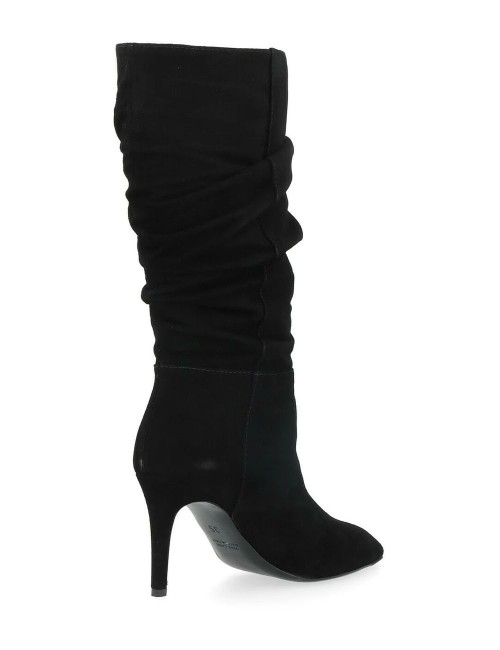 3/4 boot with ruffles in black suede