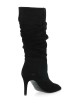 Stivale 3/4 con rouches in camoscio nero
